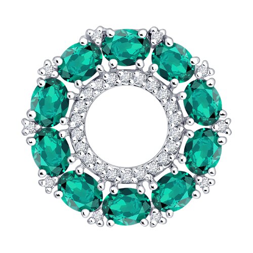 Pandantiv din aur alb cu pietre Diamant, Smarald