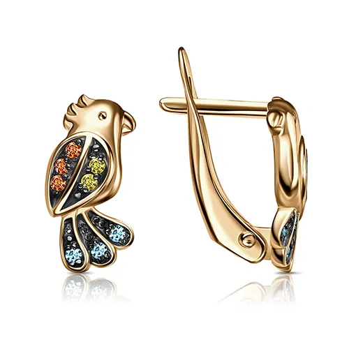 Cercei p-u copii din aur roșu cu Cubic Zirconia Verde, Cubic Zirconia Albastru și Cubic Zirconia Orange
