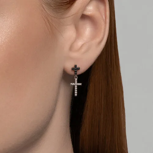 Cercei Pusete din argint cu Cubic Zirconia Incolor, Cubic Zirconia Negru