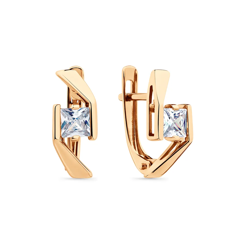 Cercei din aur roșu cu Cubic Zirconia Incolor