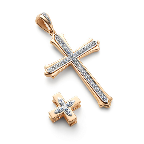 Крестик из красного золота с камнями Бриллиант