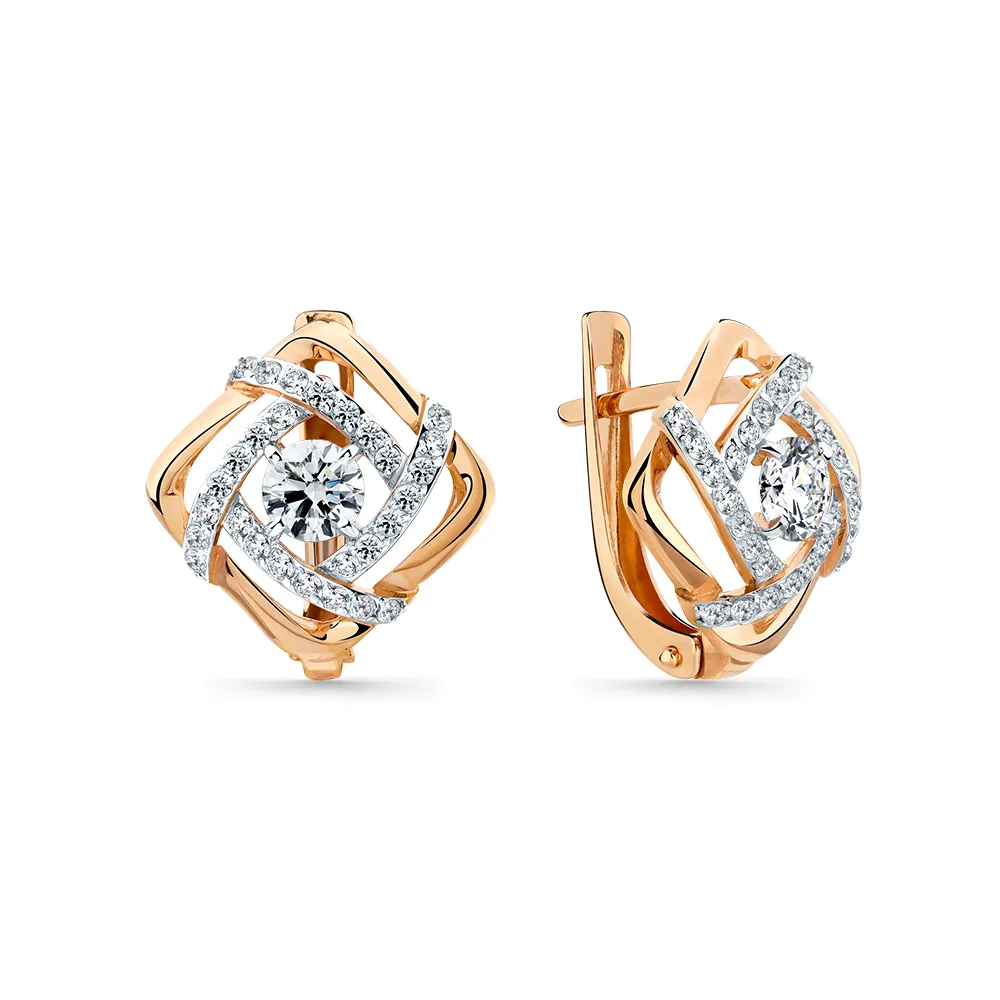 Cercei din aur roșu cu Cubic Zirconia Incolor