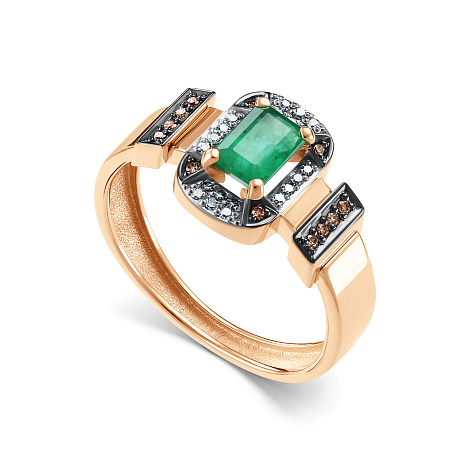 Inel din aur roșu cu pietre Diamant, Diamant Cognac și Smarald