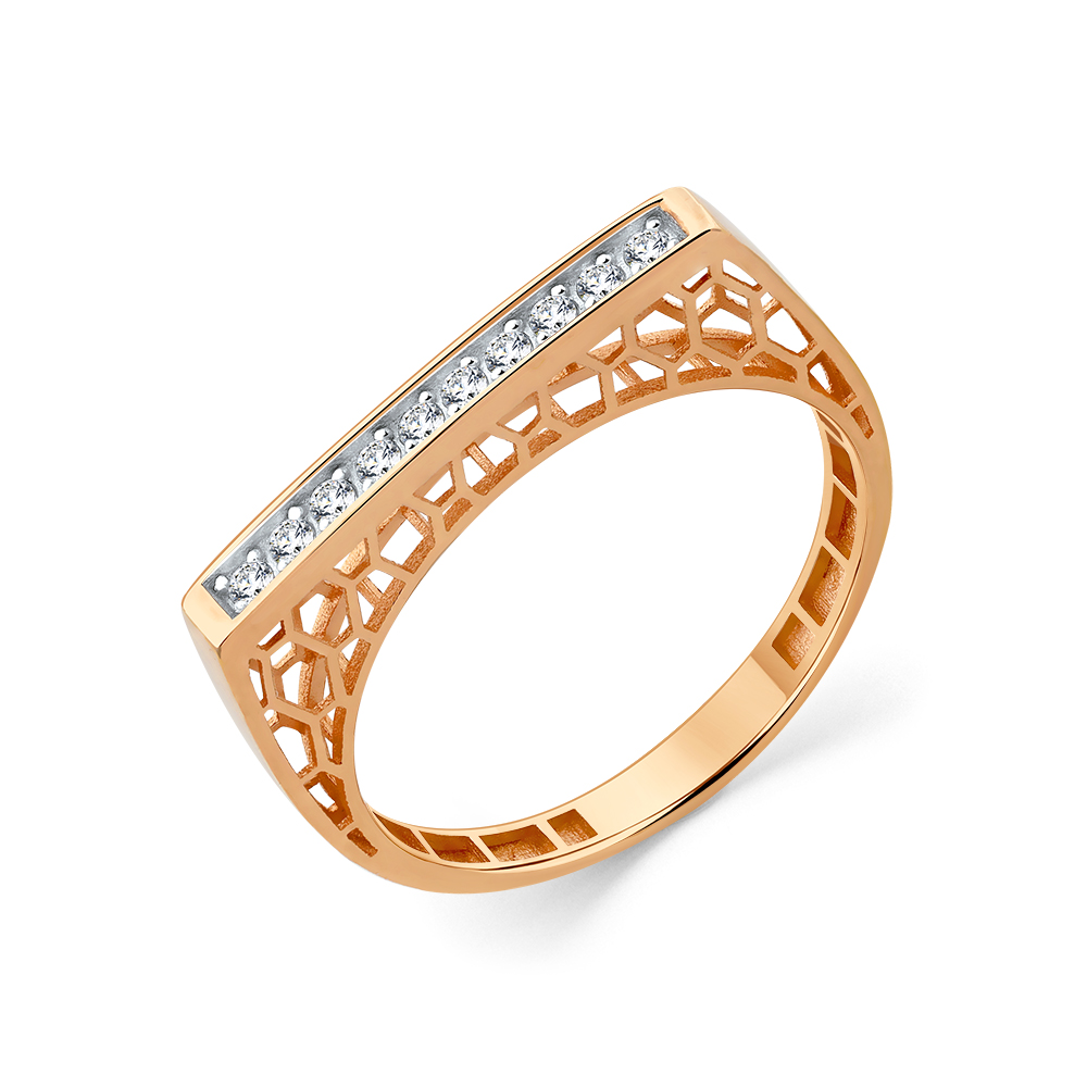 Inel din aur roșu cu pietre Cubic Zirconia Incolor