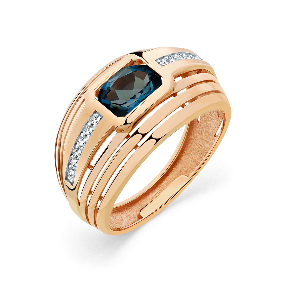 Inel din aur roșu cu pietre Cubic Zirconia Incolor, Topaz London