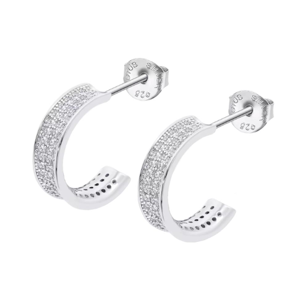 Серьги Пусеты из серебра с камнями Фианит Бесцветный