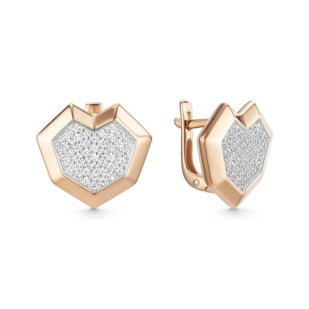 Cercei din aur roșu cu pietre Cubic Zirconia Incolor