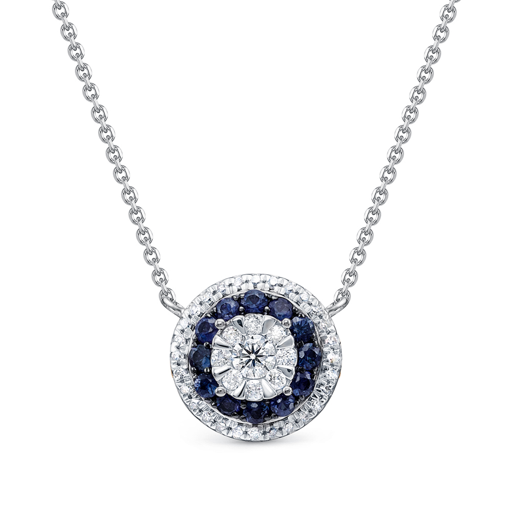 Colier din aur alb cu pietre Diamant, Safir