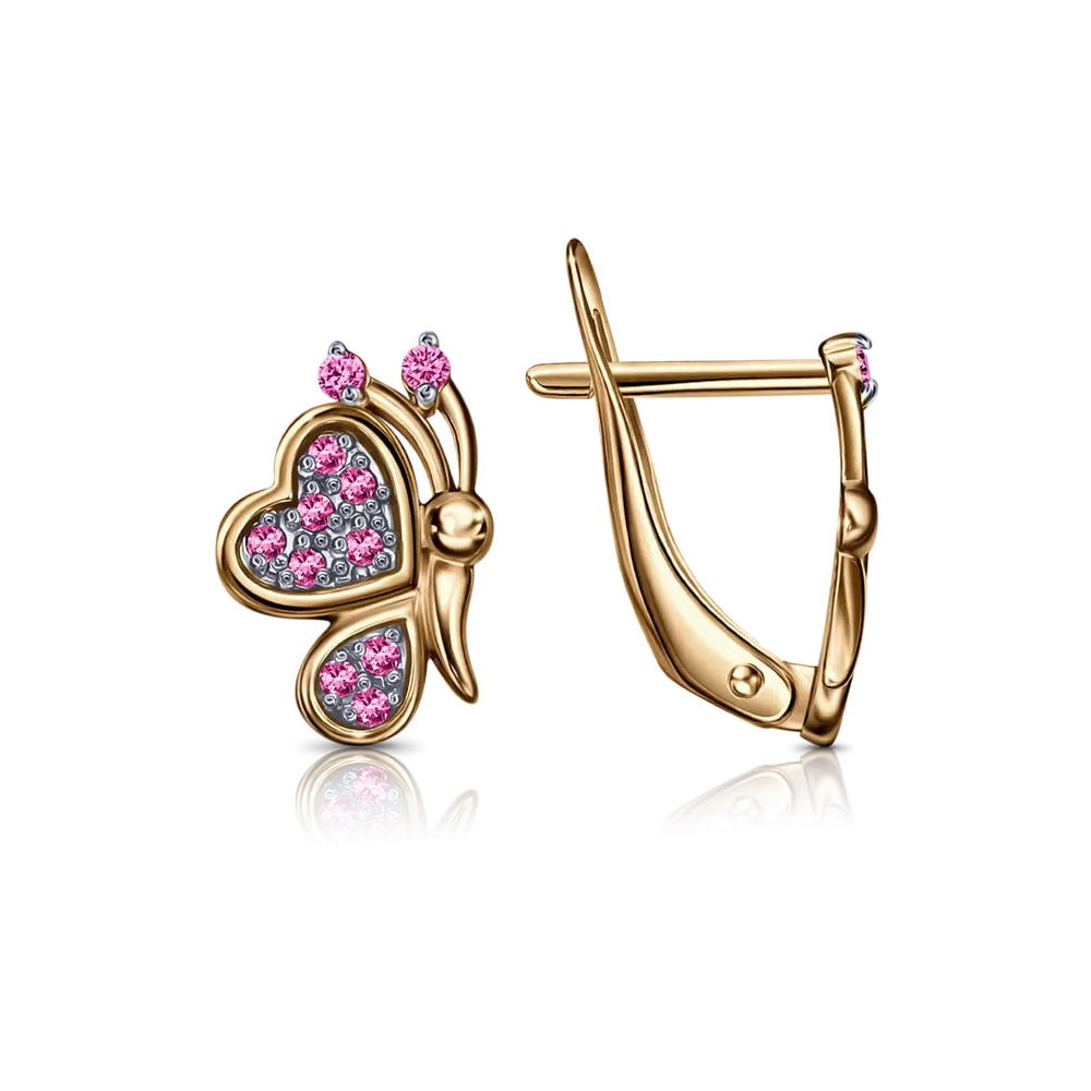 Cercei p-u copii din aur roșu cu pietre Cubic Zirconia Roz