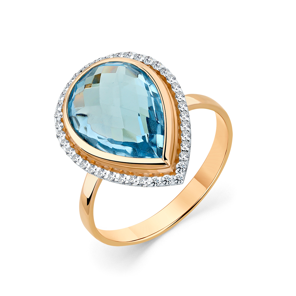 Inel din aur roșu cu pietre Cubic Zirconia Incolor, Topaz