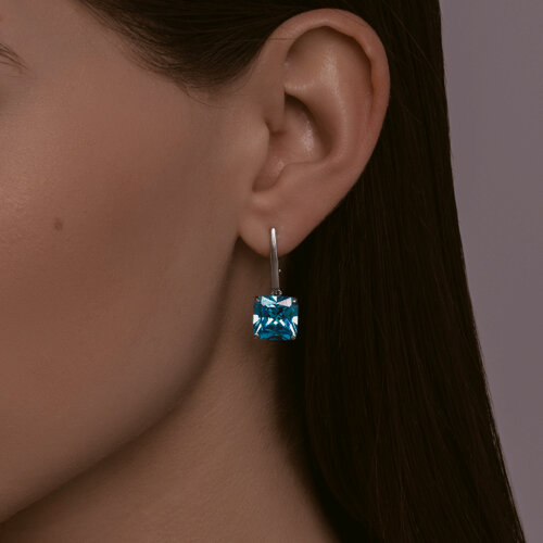 Серьги Длинные из серебра с камнями Фианит Синий
