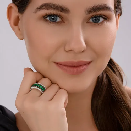 Inel din argint cu Cubic Zirconia Incolor, Sital verde (sint.)