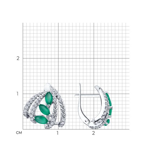Cercei din argint  cu pietre Cubic Zirconia Incolor, Agat verde