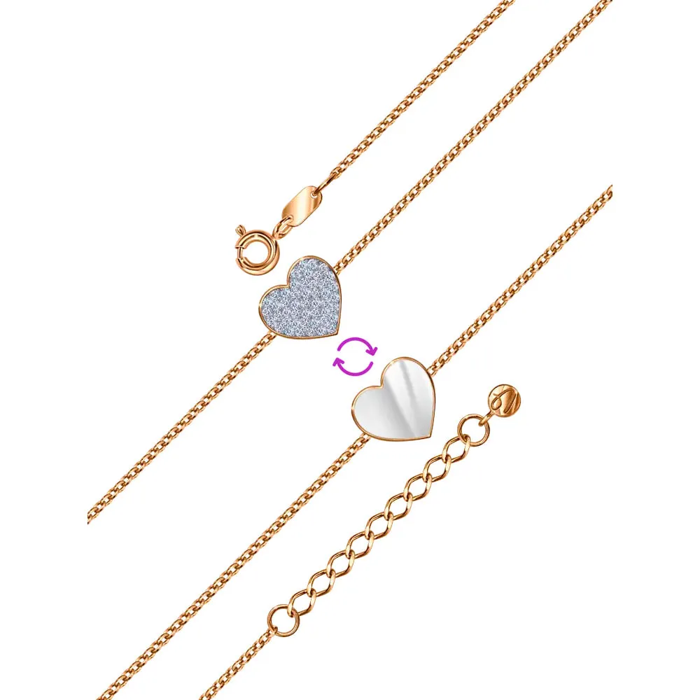 Brățară Love din aur roșu cu Cubic Zirconia Incolor, Emailare
