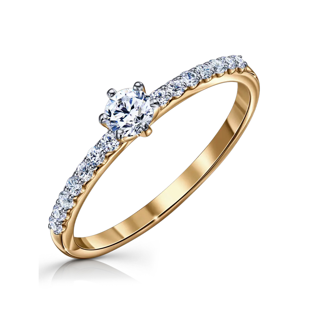 Inel din aur roșu cu pietre Cubic Zirconia Incolor