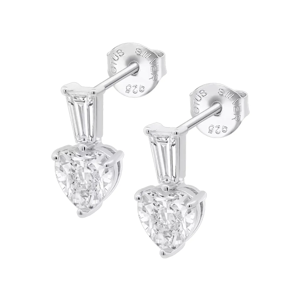 Cercei Pusete din argint cu Cubic Zirconia Incolor, Cubic Zirconia Rosu