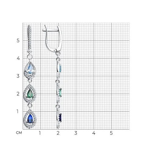 Cercei Suspendați din argint cu Cubic Zirconia Incolor, Cubic Zirconia Verde și Cubic Zirconia Albastru