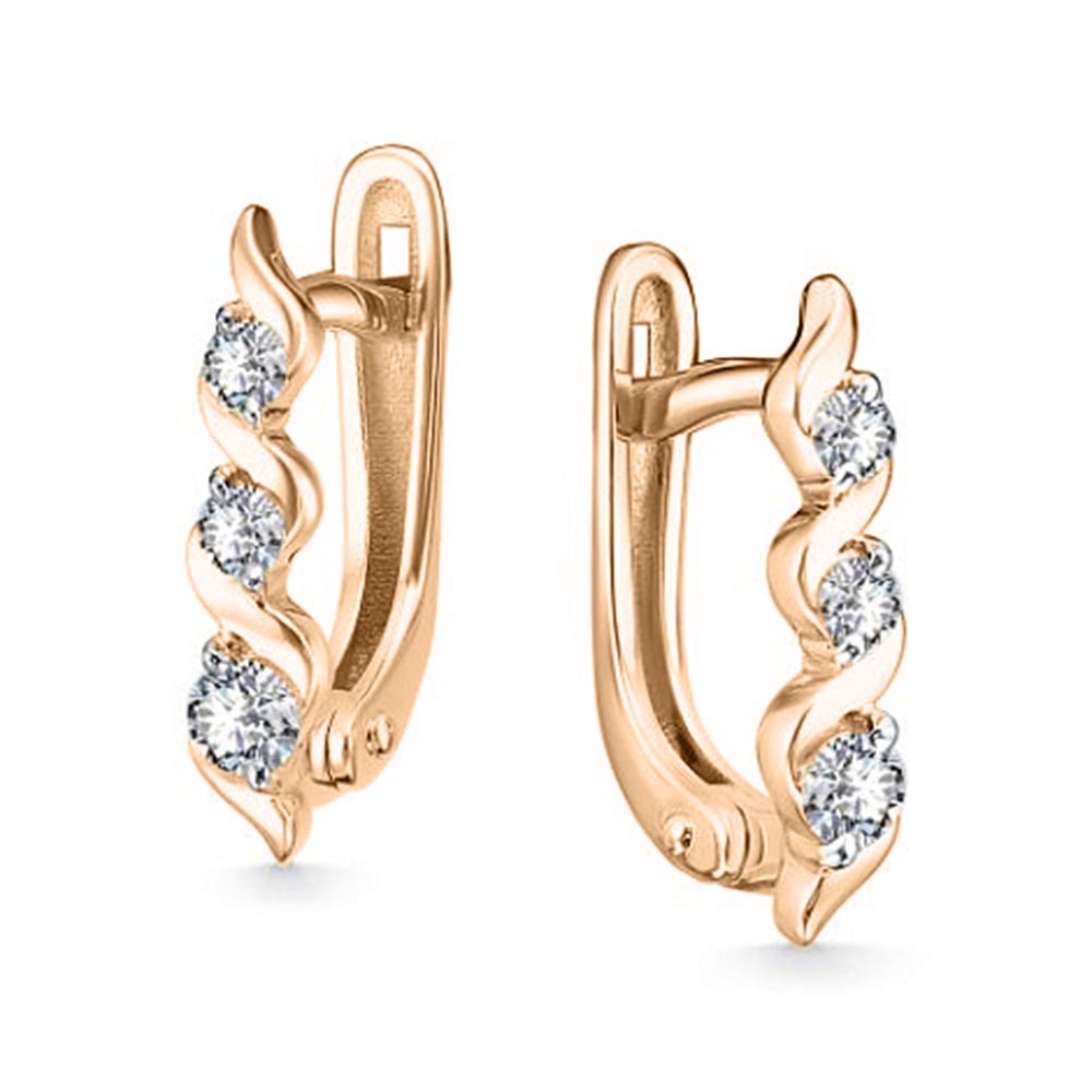 Серьги из красного золота с камнями Бриллиант