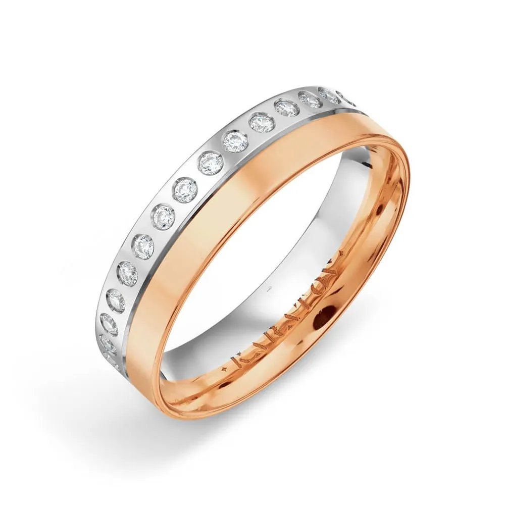 Verighetă din aur alb și roșu cu Cubic Zirconia Incolor