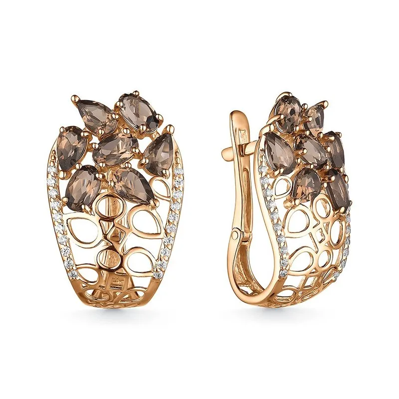 Cercei din aur roșu cu Cubic Zirconia Incolor, Cuarț fumuriu