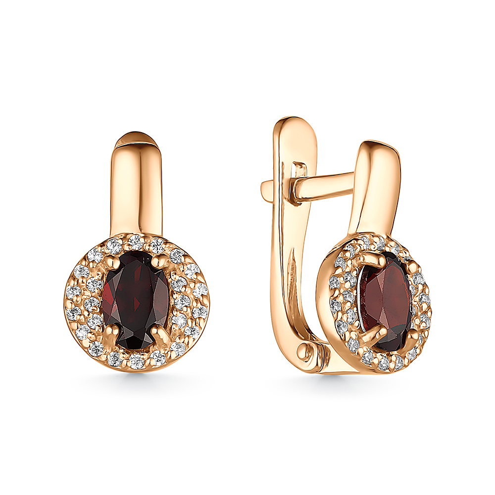 Cercei din aur roșu cu pietre Cubic Zirconia Incolor, Granat