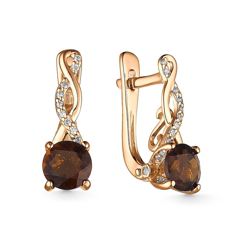 Cercei din aur roșu cu pietre Cubic Zirconia Incolor, Cuarț fumuriu