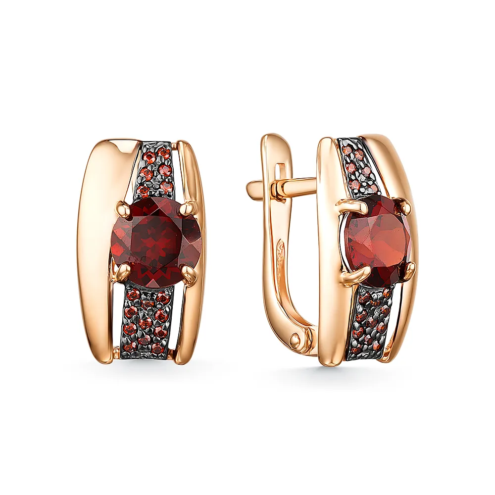 Cercei din aur roșu cu Cubic Zirconia Roșu, Granat