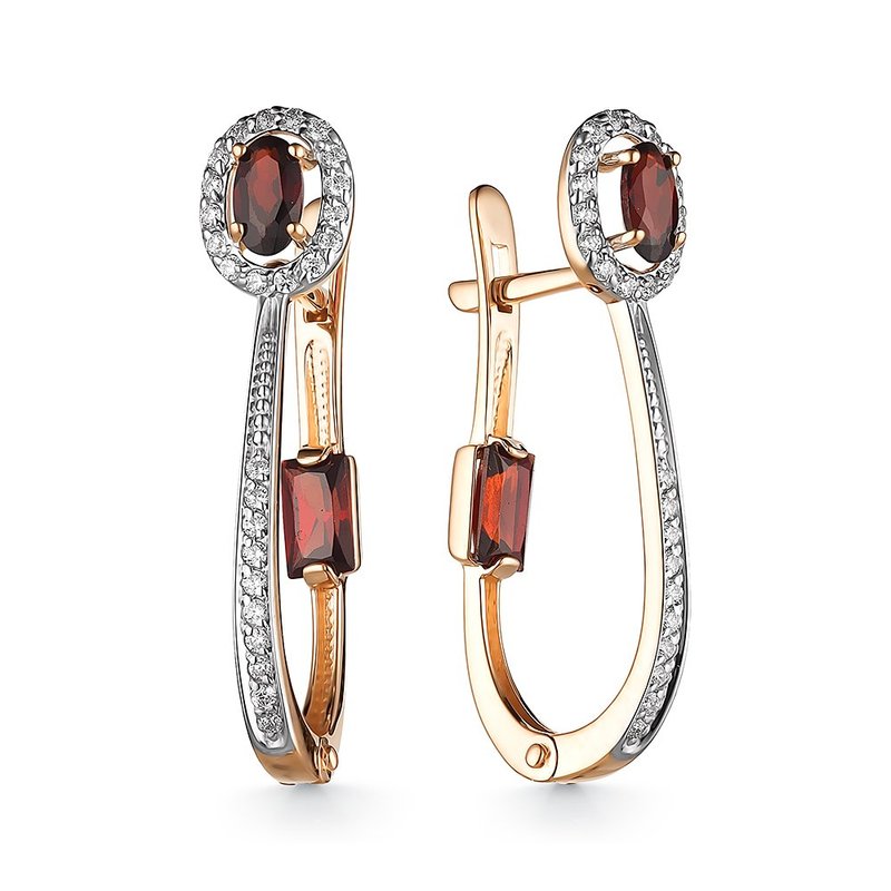 Cercei din aur roșu cu pietre Cubic Zirconia Incolor, Granat
