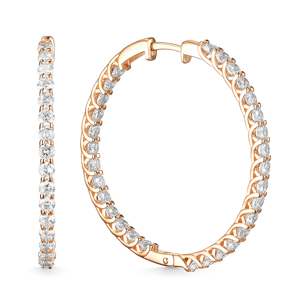 Cercei Creole din aur roșu cu pietre Cubic Zirconia Incolor
