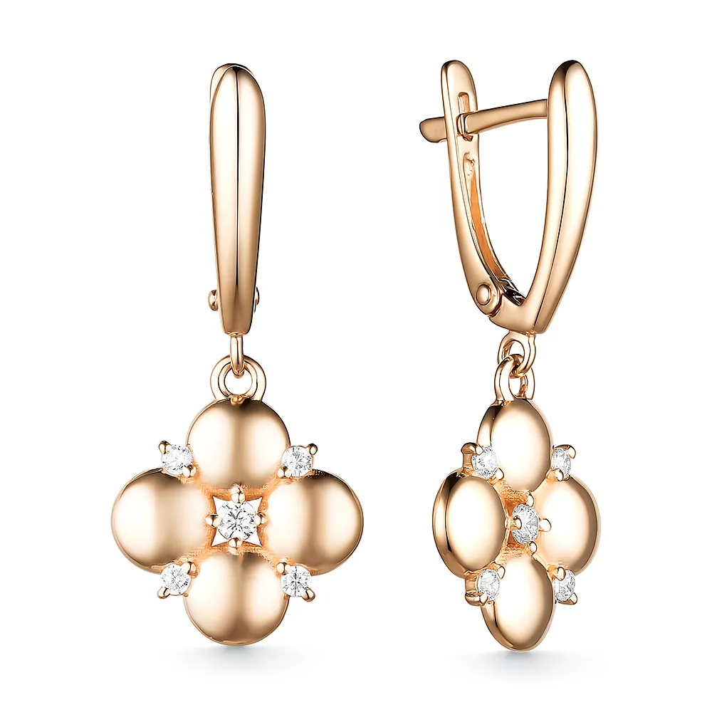 Cercei Suspendați din aur roșu cu Cubic Zirconia Incolor