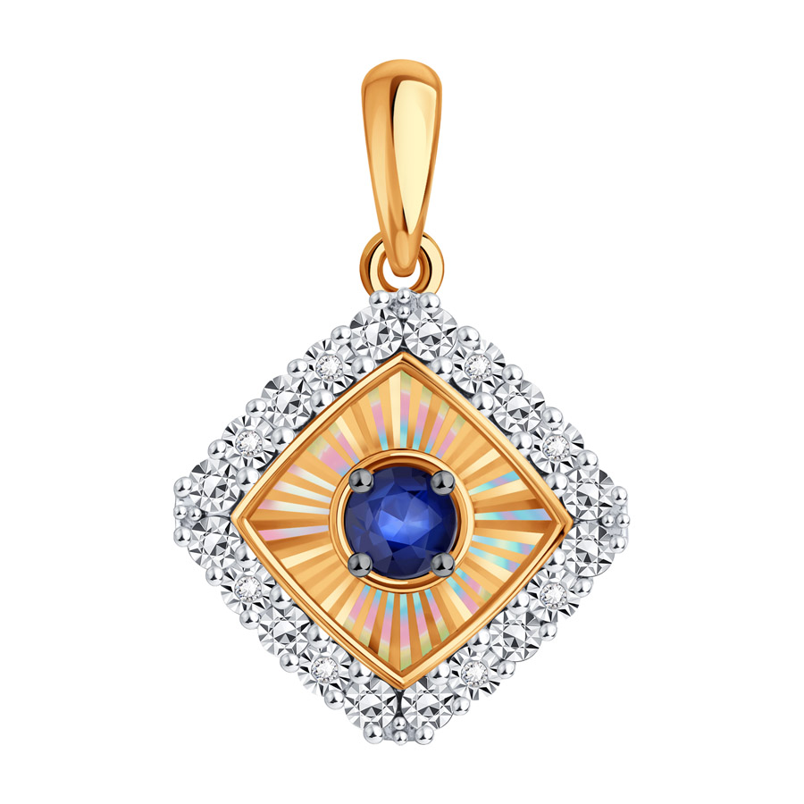 Pandantiv din aur roșu cu pietre Diamant, Safir