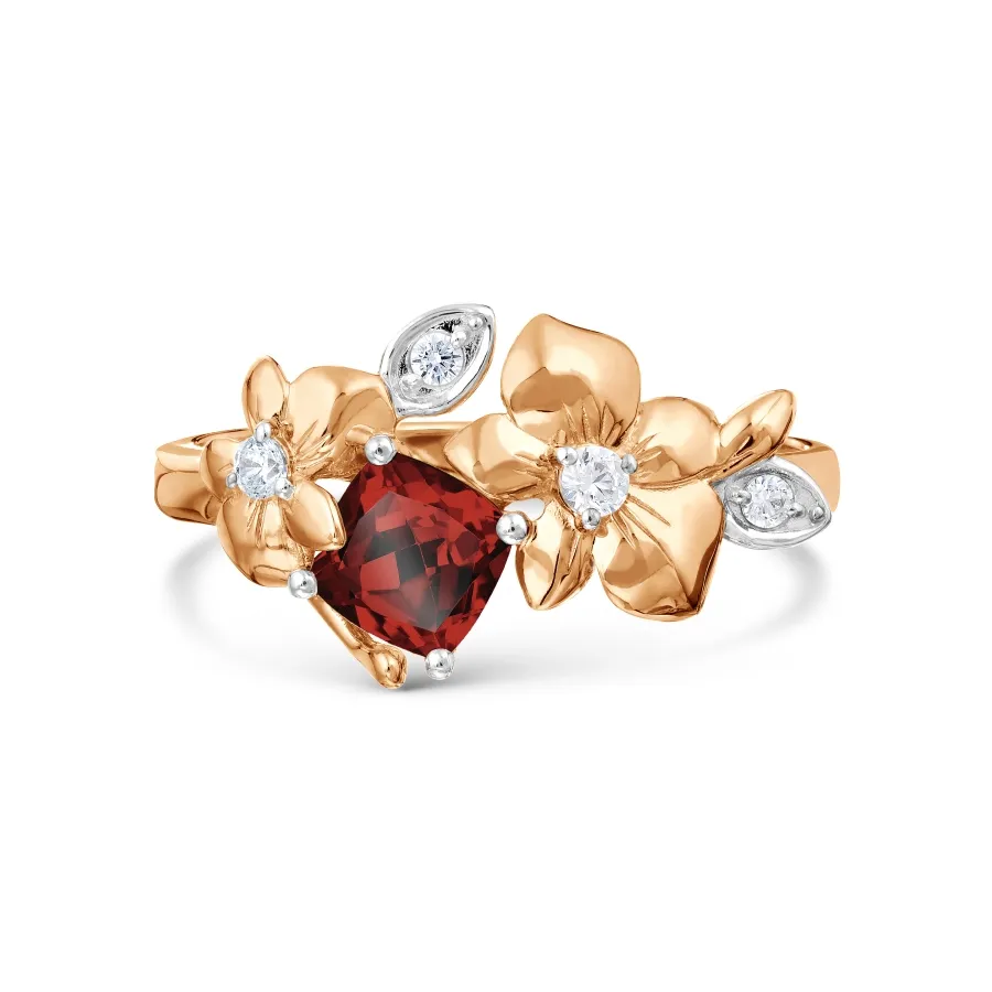 Inel din aur roșu cu Cubic Zirconia Incolor, Granat