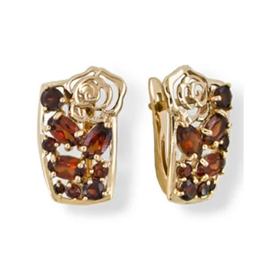 Cercei din aur roșu cu Cubic Zirconia Roșu, Granat