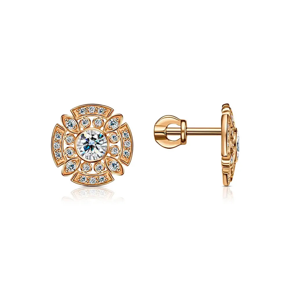 Cercei Pusete din aur roșu cu Cubic Zirconia Incolor
