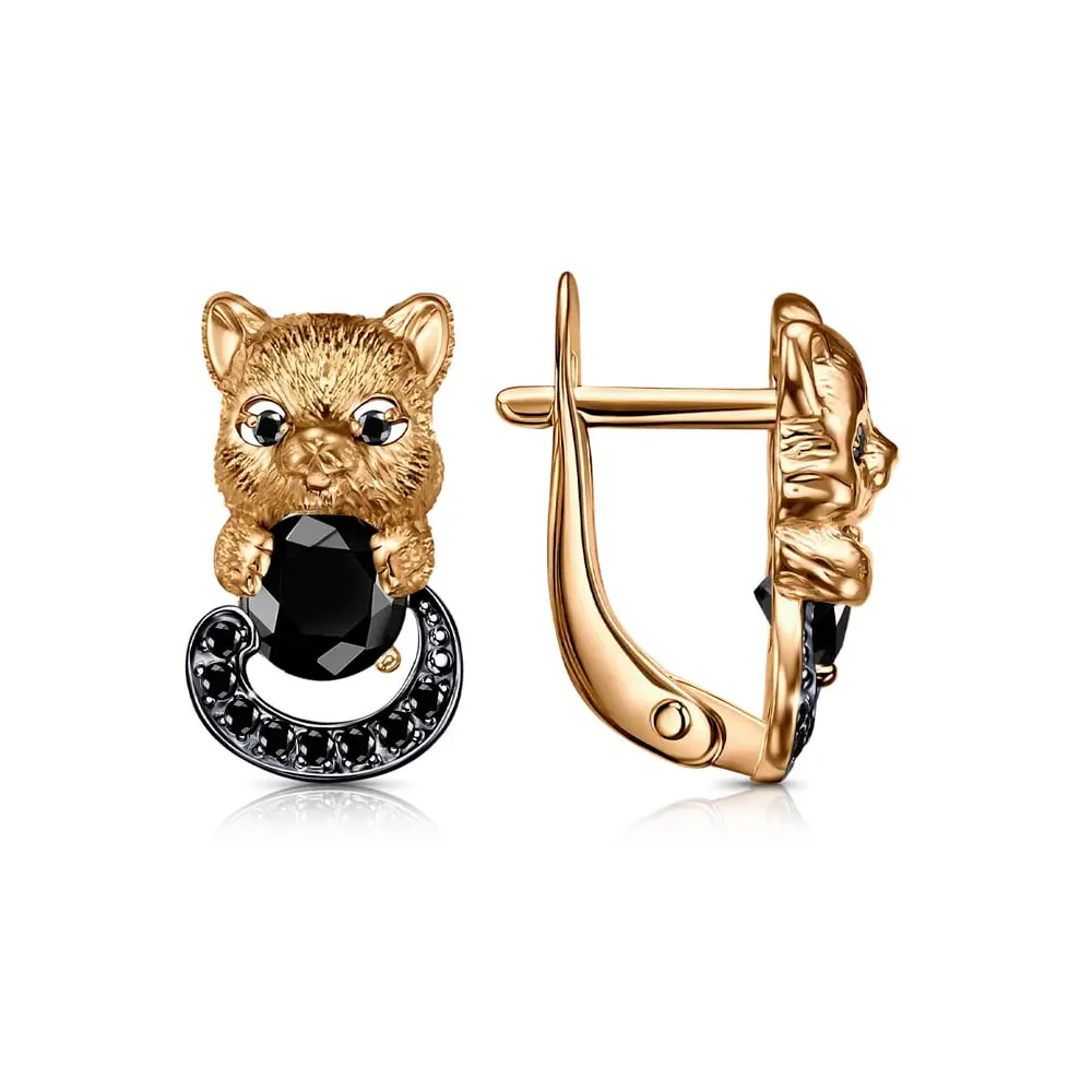 Cercei p-u copii din aur roșu cu Cubic Zirconia Incolor, Cubic Zirconia Negru
