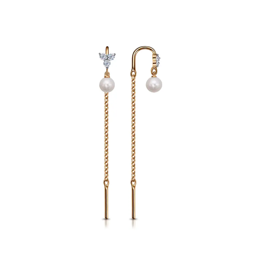 Cercei Lanț din aur roșu cu Cubic Zirconia Incolor, Perla Albă