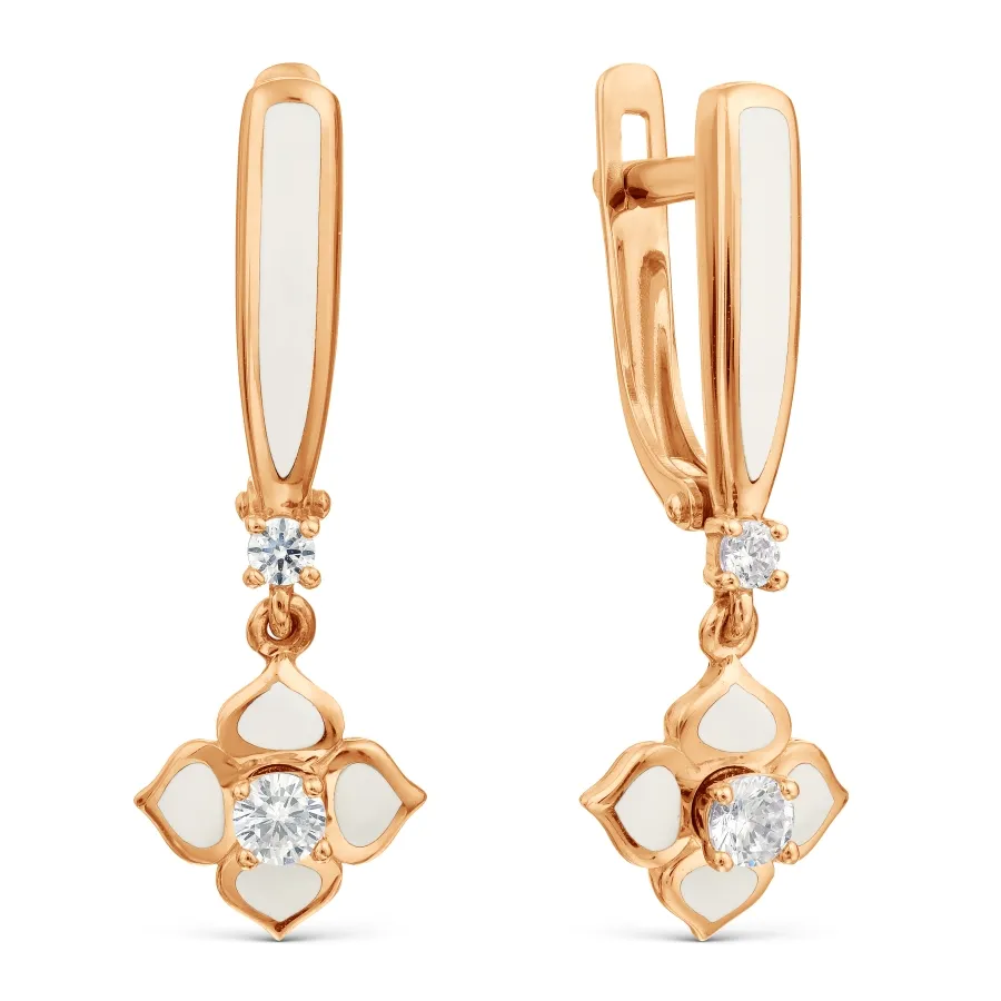 Cercei Suspendați din aur roșu cu Cubic Zirconia Incolor, Emailare