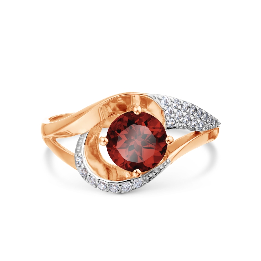 Inel din aur roșu cu pietre Cubic Zirconia Incolor, Granat