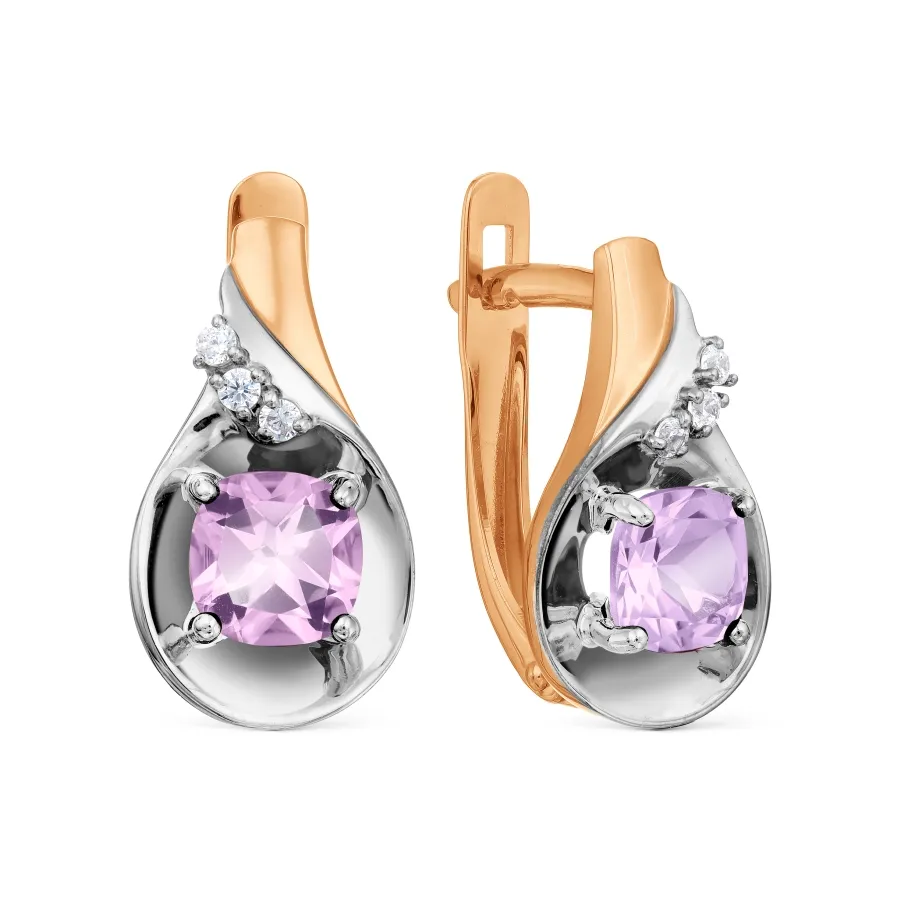Cercei din aur roșu cu Cubic Zirconia Incolor, Ametist