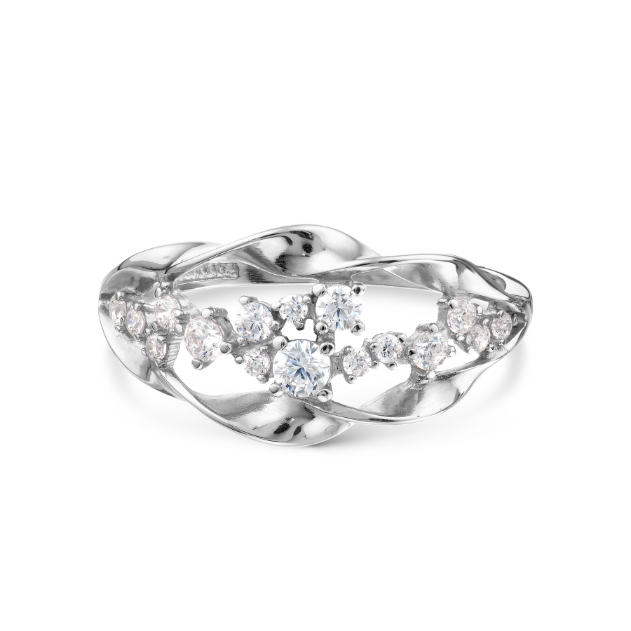 Inel din aur alb cu pietre Cubic Zirconia Incolor