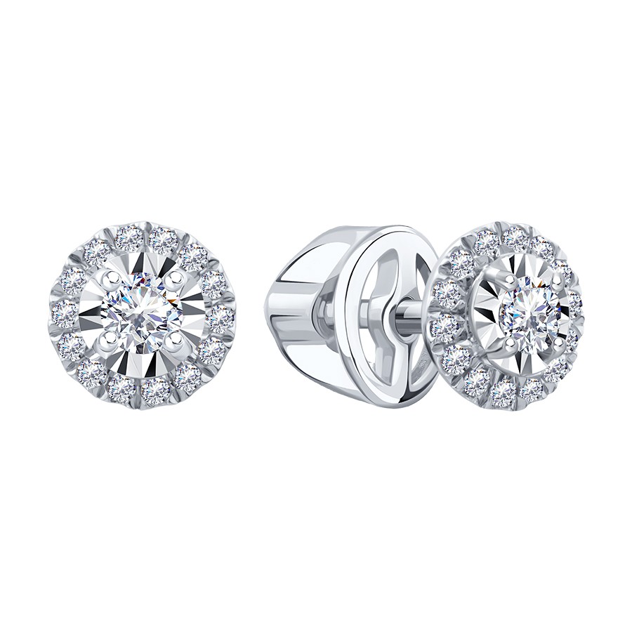 Cercei Pusete din aur alb cu pietre Diamant