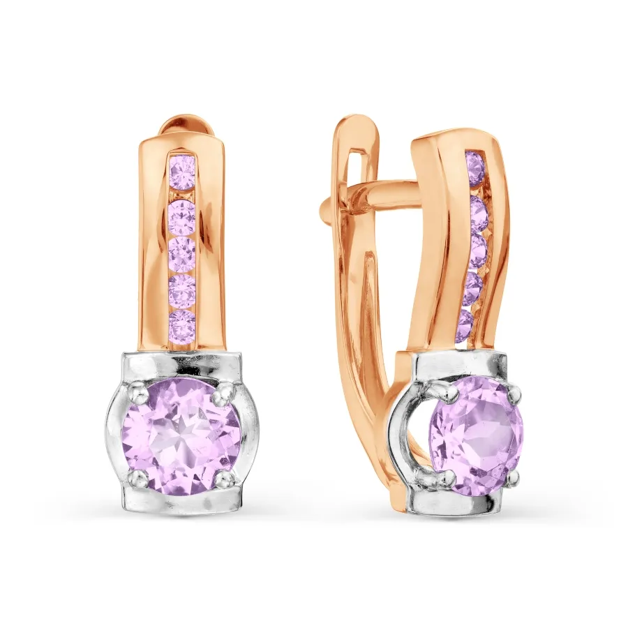 Cercei din aur roșu cu Cubic Zirconia Liliachiu, Ametist