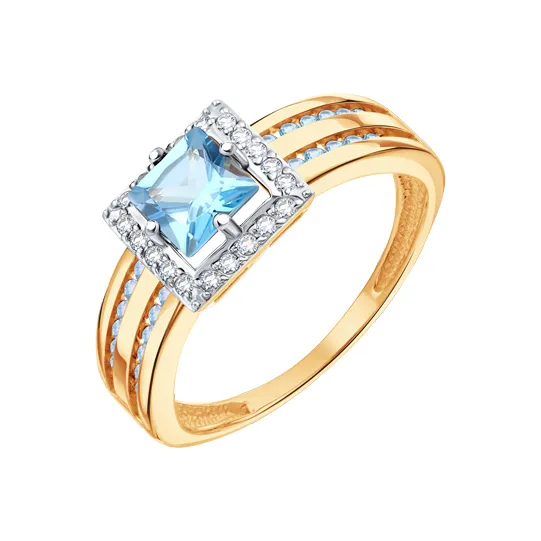 Inel din aur roșu cu Cubic Zirconia Incolor, Cubic Zirconia Albastru și Topaz