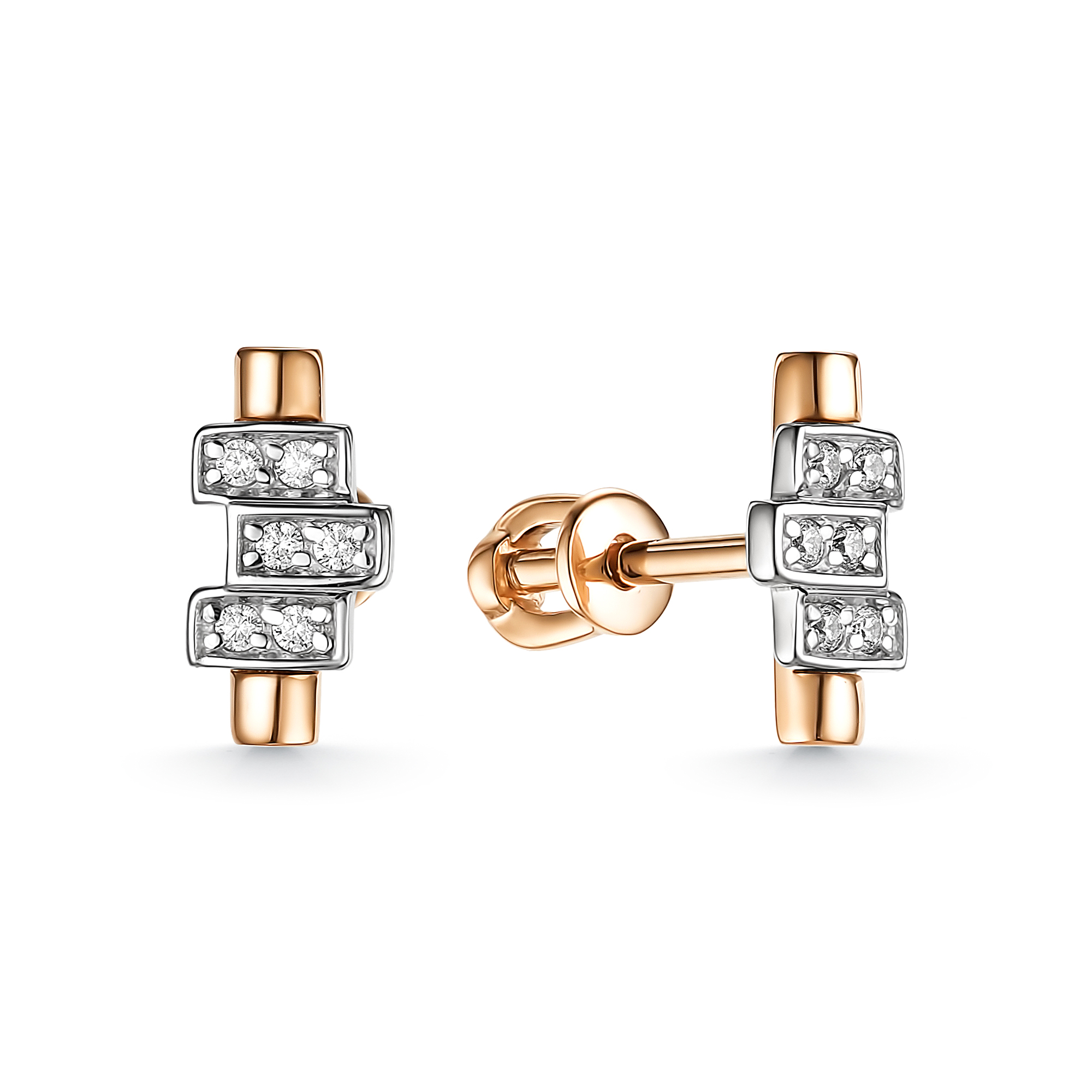 Cercei Pusete din aur roșu cu pietre Cubic Zirconia Incolor