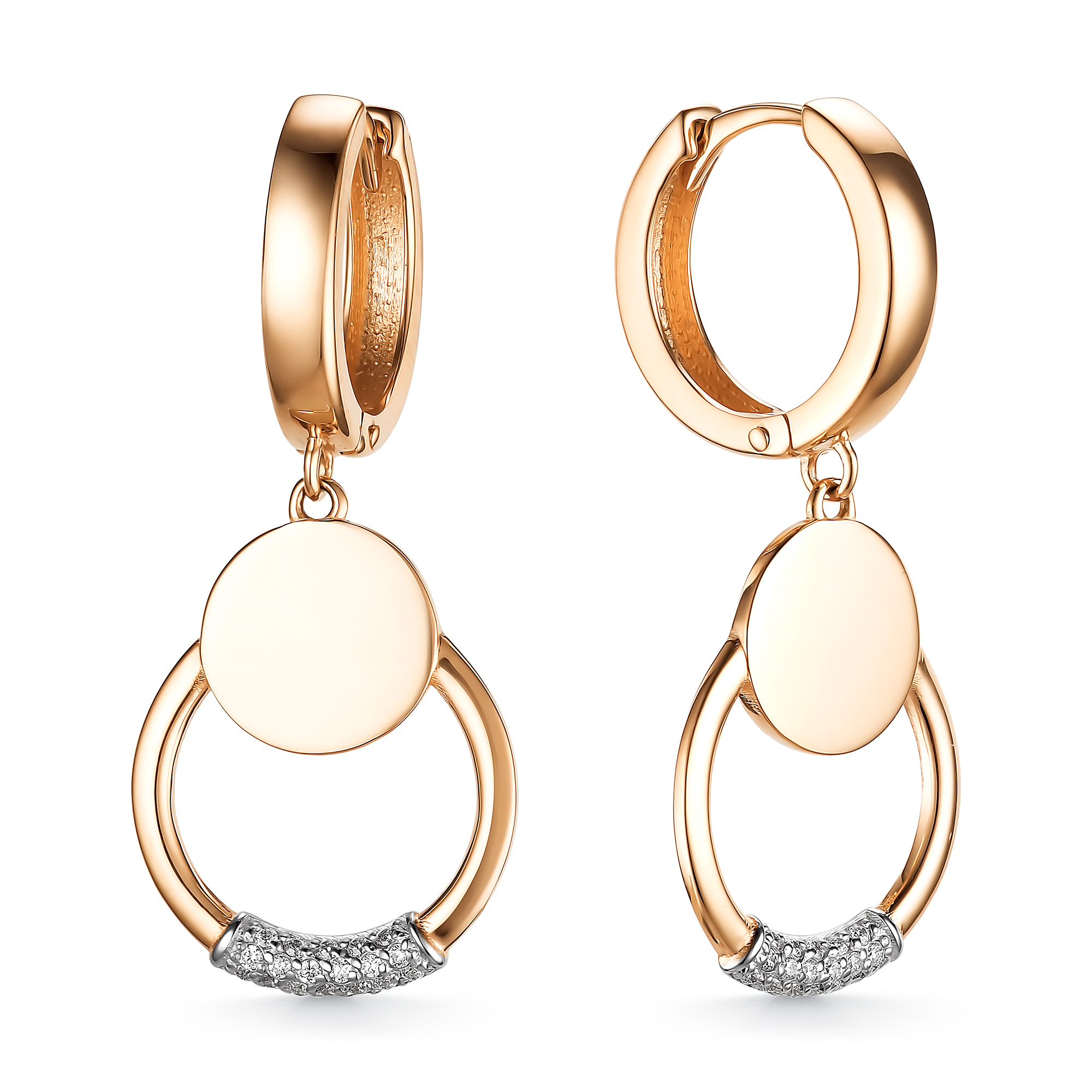Cercei Creole din aur roșu cu pietre Cubic Zirconia Incolor