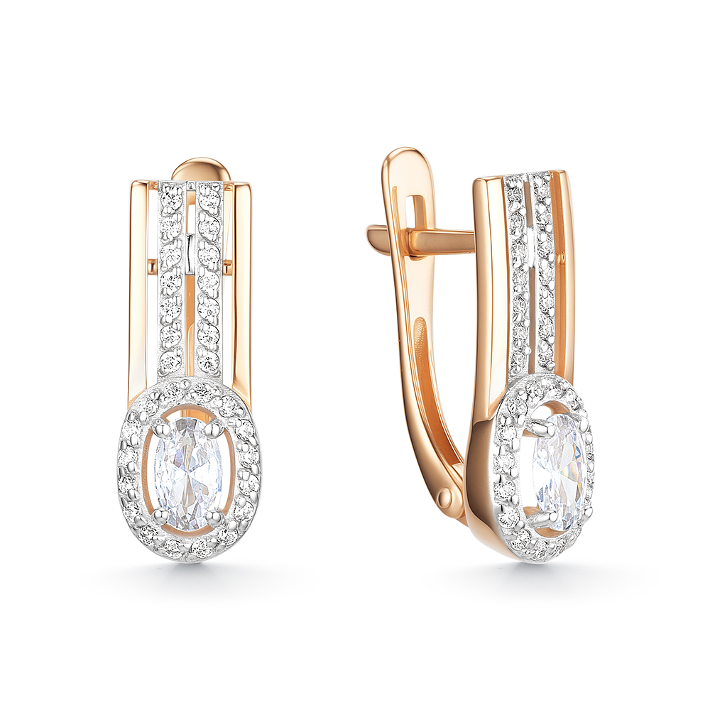 Cercei din aur roșu cu pietre Cubic Zirconia Incolor