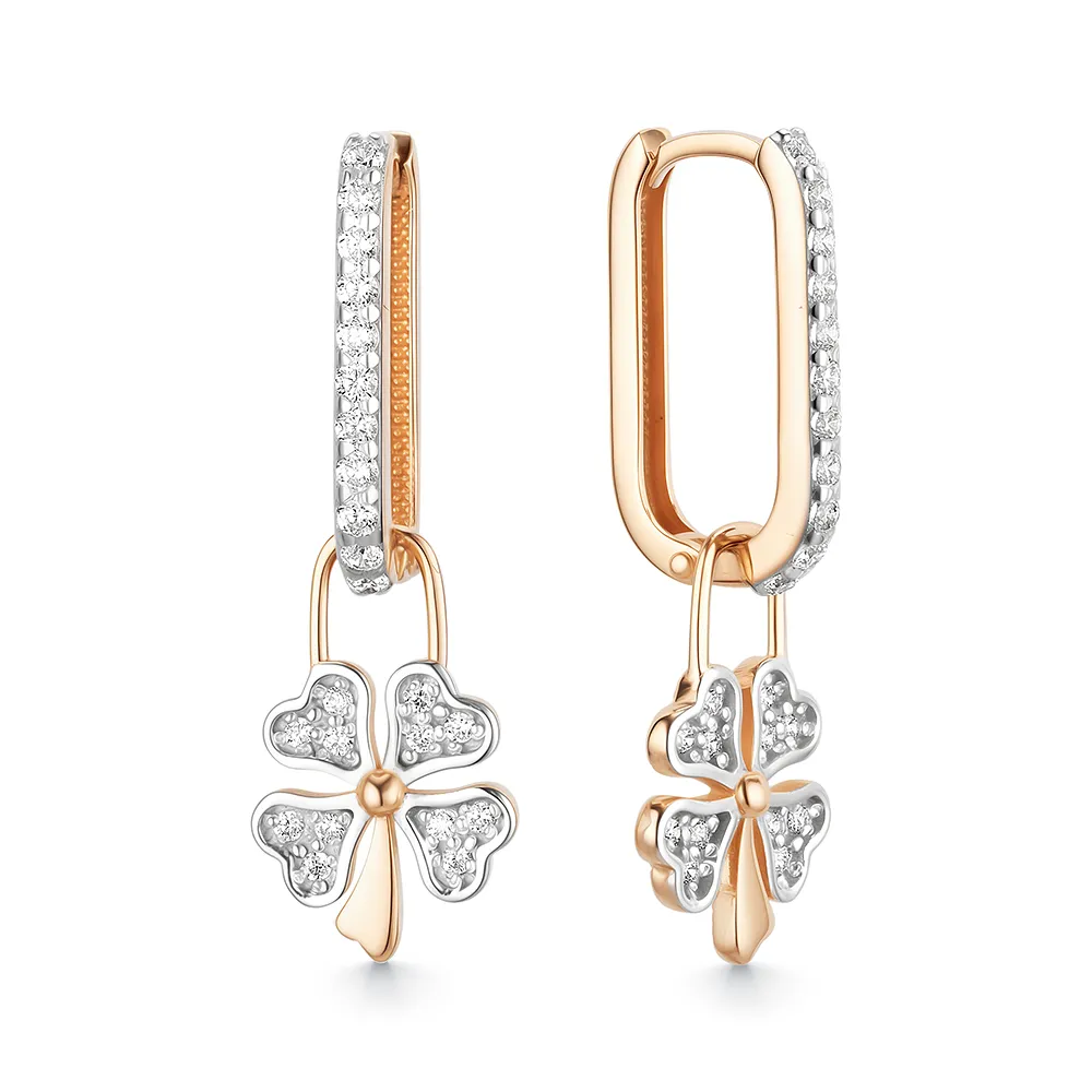Cercei Creole din aur roșu cu Cubic Zirconia Incolor