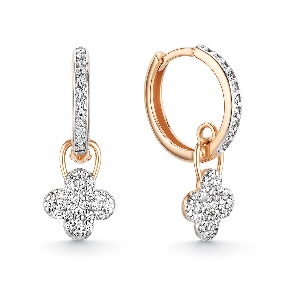 Cercei Creole din aur roșu cu pietre Cubic Zirconia Incolor