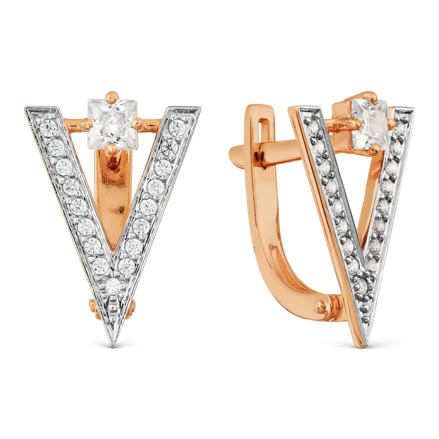 Cercei din aur roșu cu Cubic Zirconia Incolor