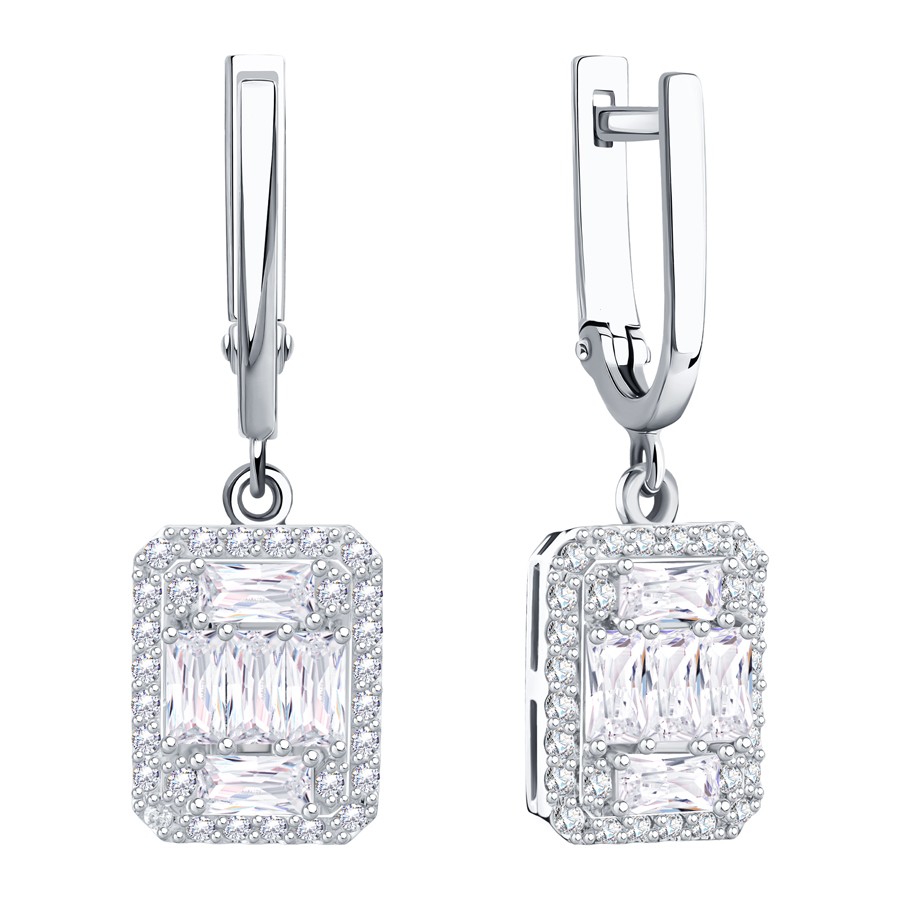 Серьги Длинные из белого золота с камнями Фианит